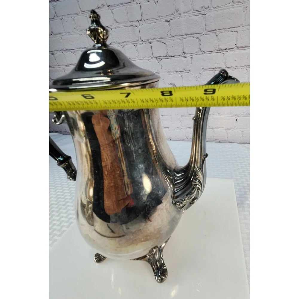 Vtg International Silver Co Silverplated Footed Teapot Coffee Pot w/ Hinged Lid